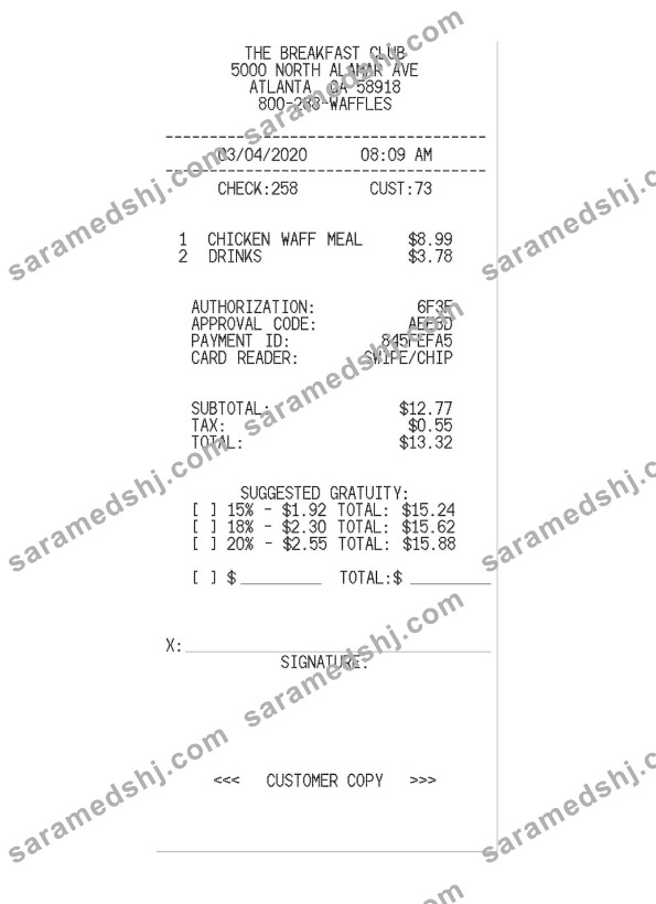 THE BREAKFAST CLUB receipt